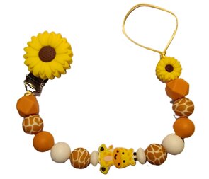 Fopspeenkoord “Zonnebloem & Giraf” – Handgemaakte Siliconen Speenclip met Dubbele Draad