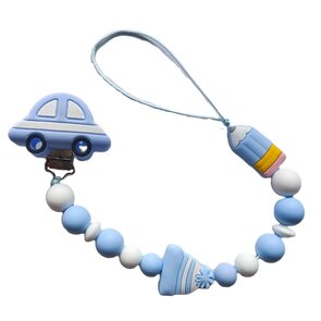 Fopspeenkoord “Auto” – Handgemaakte Blauwe Siliconen Speenclip met Dubbele Draad