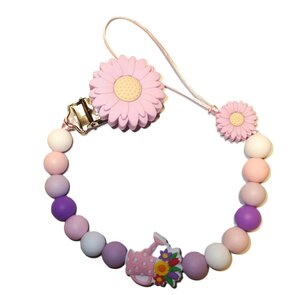 Fopspeenkoord “Bloem” – Handgemaakte Siliconen Speenclip in Roze en Paars