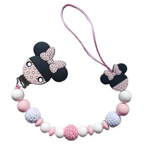 Siliconen speentouw met kant en Minnie Mouse licht roze