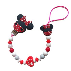 Siliconen speentouw met kant en Minnie Mouse licht rood