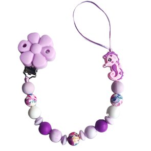 Siliconen speentouw met bloem en zeepaardje - paars