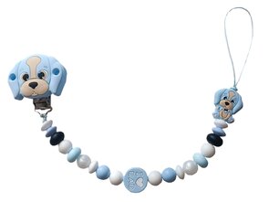 Siliconen speentouw met hond - blauw