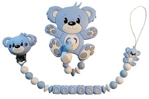 Siliconen tutkoord en bijtring set - blauw beertje
