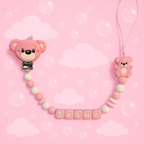 Siliconen tutkoord met naam - roze beertje