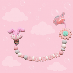 Siliconen tutkoord met naam - roze konijn