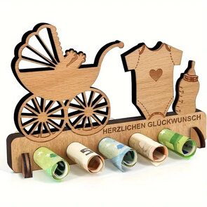 Origineel Geboorte Cadeau – Houten Geldhouder Babythema