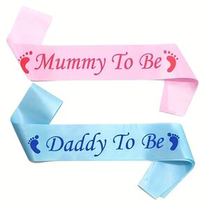 2-Pack ‘Mama Wordt’ & ‘Papa Wordt’ Satijnen Sjerpen – Perfect voor Babyshower of Gender Reveal