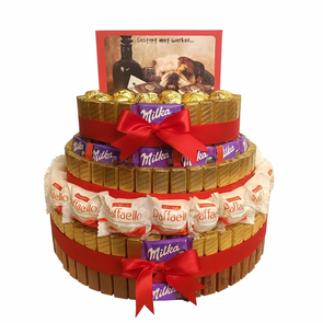 Driedelige Luxe Snoeptaart met Merci, Milka & Raffaello – Pensioen
