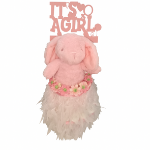 Pampertaart It’s a Girl – Roze Konijntje met Bloemen in Hawai style – Handgemaakt Kraamcadeau