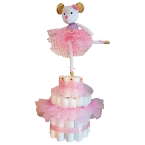 Roze Luiertaart met Ballerina – Handgemaakt Geboortecadeau voor Meisje – Unieke Babyshower Decoratie