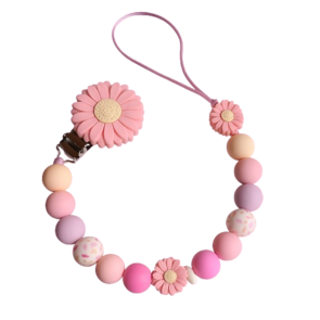 Siliconen fopspeenketting met roze bloem