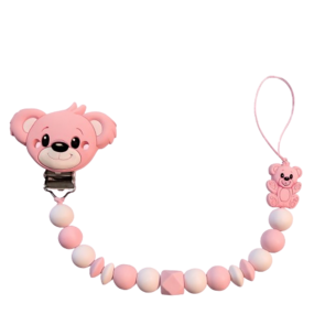 Siliconen tutterkoord met roze beertje