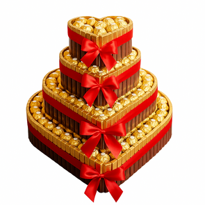 Luxe Ferrero Rocher & Merci Chocoladetoren – 4-laagse Hartvormige Cadeautaart