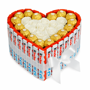 Luxe Kinder & Ferrero Rocher Hart Taart met Witte Rozen – Premium Cadeau