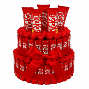 KitKat Chocoladecadeautaart – Luxe Rode Rozen & Strik – 2-Lagen