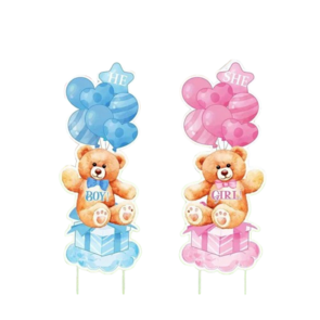 2 Sets Gender Reveal Tuinborden met Stokken – Roze & Blauwe Beer, “Hij” & “Zij” Ballonnen