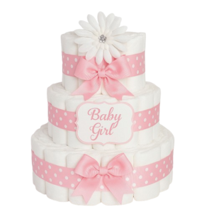 Luxe Luiertaart Baby Girl – Roze Strik & Bloem Design