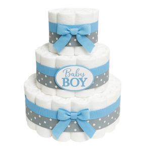 Luxe Luiertaart Baby Boy – Blauw Strik & Grijs Polkadot Design