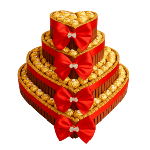 Luxe Ferrero Rocher & Merci Chocoladetoren – 4-laagse Hartvormige Cadeautaart