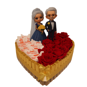 Luxe Hartvormige Snoeptaart met Oud Getrouwd Koppel – 30 cm