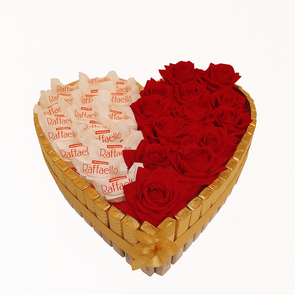 Luxe Hartvormige Snoeptaart – Merci, Raffaello & Rode Rozen (30 cm)