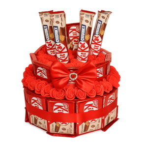 KitKat Chocoladecadeautaart – Luxe Rode Rozen & Strik – 2-Lagen