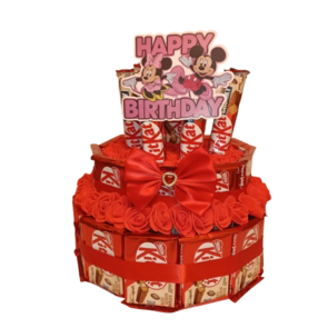 KitKat Chocoladecadeautaart – Luxe Rode Rozen & Strik – Minnie en Mickey