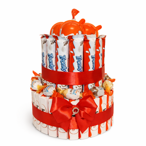 Luxe Kinder Chocolade Taart – Duplo, Kinder Surprise & Schoko-Bons Cadeautaart met Satijnen Strik