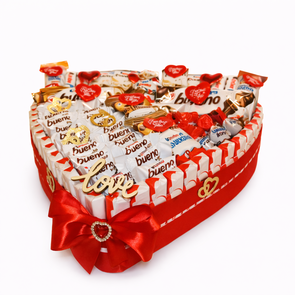 Hartvormige Kinder Snoeptaart met Nutella, Bueno & Schoko-Bons – Luxe Geschenk van Luxecadeaumanden