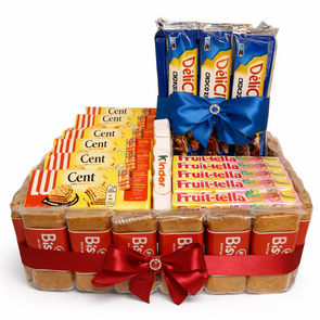 Luxe Koekjescadeau met Lotus speculaas, Fruitella, Kinder chocolade, centwafels & delichoc