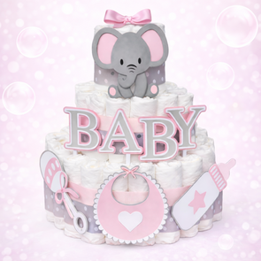 Luier­taart Baby Olifant – Roze & Grijs
