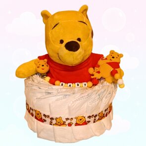 Pampertaart Winnie the Pooh met bijpassende tutkoord-set - Luxecadeaumanden