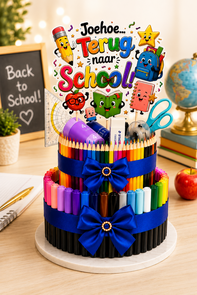 Luxe Schooltaart XL met Schoolspullen – Joehoe... Terug naar School!
