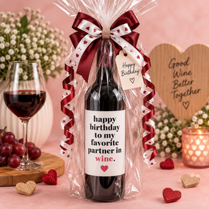 Wijnfles “Happy Birthday to My Favorite Partner in Wine”  (750 ml)