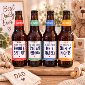 Biercadeau voor Papa – 4 Flesjes met Grappige Teksten