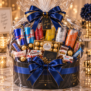 Luxe Red Bull Cadeaumand met Chocolade & Snacks